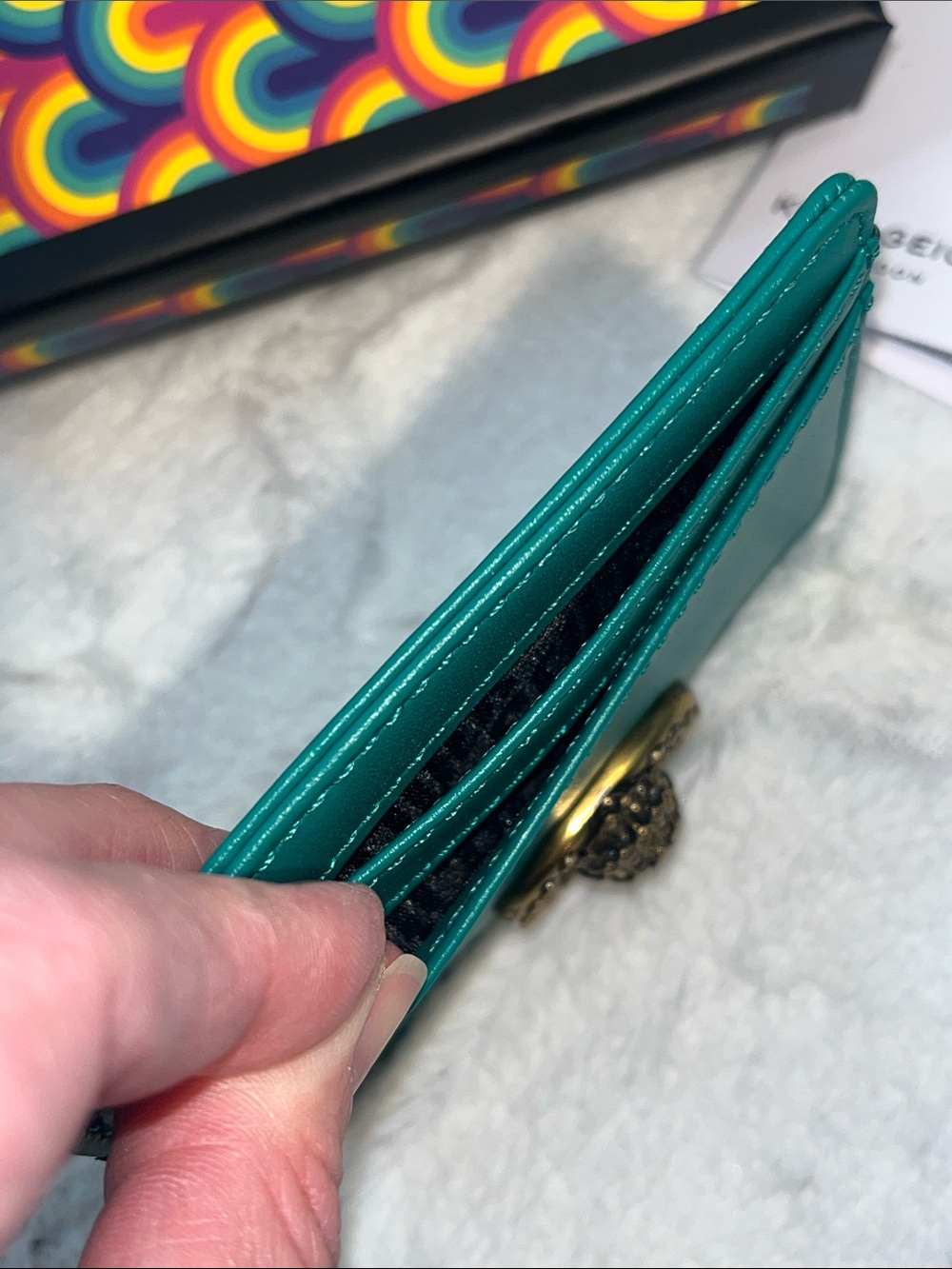 Kurt Geiger NWT! Chelsea Teal Green Leather Card Holder - Picture 4 of 10
